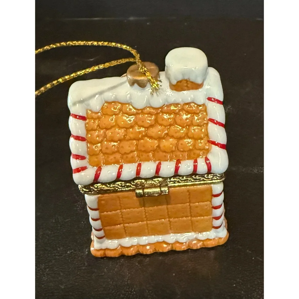 Gingerbread House Christmas Holiday Ornament Trinket Box Brown Ceramic Hinged